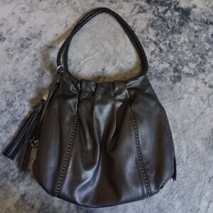 VTG‎ Brighton Dark Gray Stud Leather Shoulder Hobo Bag W/Big Side Charm E736182
